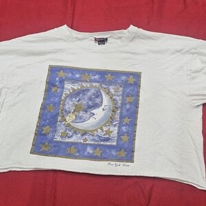 100% Cotton Women's NY‎ News  Moon Graphic Crop Size L
